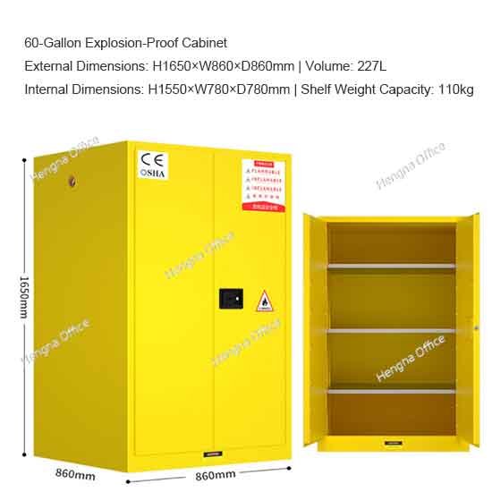 Yellow Double Door Flammable Storage Safety Cabinet – 60-Gallon OSHA Compliant Explosion-Proof Cabinet