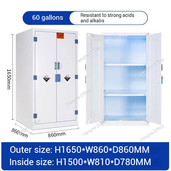 60 Gallon Polypropylene Acid Storage Cabinet for Laboratory Safety|3 adjustable shelves