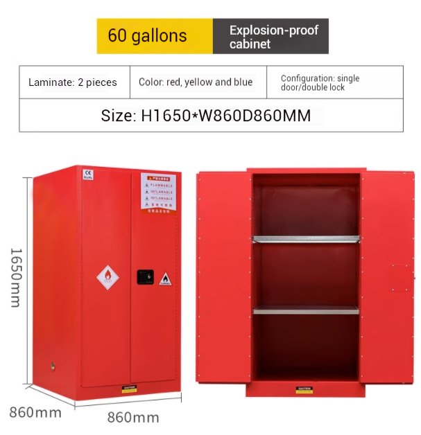 Red 60 Gallon Double-Wall Flammable Liquid Safety Cabinet with Piano Hinge | OSHA Compliant Industrial Storage