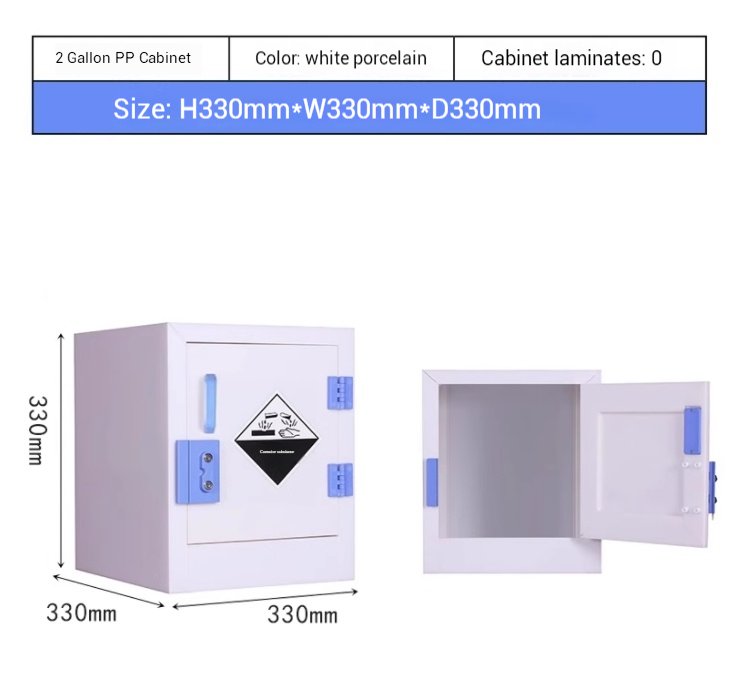 2 Gallon Polypropylene Acid Cabinet on laboratory workbench