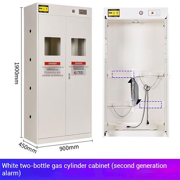 Laboratory Safety Double Cylinder Gas Cabinet with 2nd Gen Smart Alarm System (White)