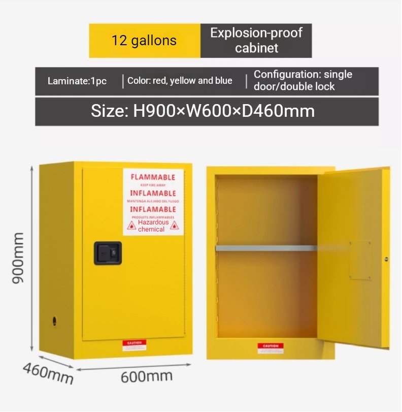 Compact 12 Gallon Hazardous Material Storage Cabinet | Fire-Resistant Steel Enclosure for Solvents, Paints & Ink | H900xW600mm