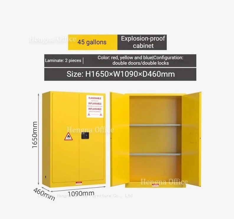 45 gallon yellow flammable storage cabinet three shelves for warehouse chemical storage