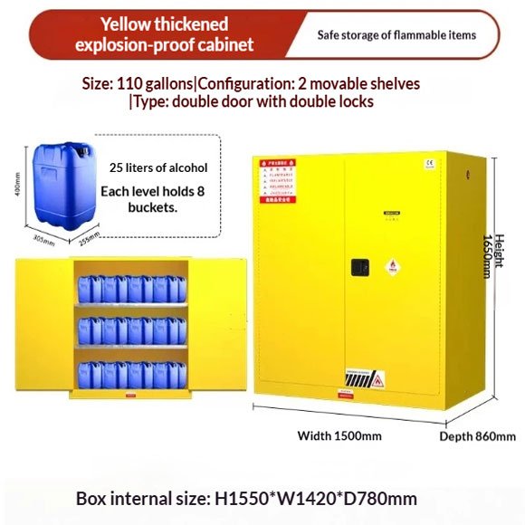 110 gallon paint and solvent storage cabinet HNJL-110 front view, double-wall fire rated flammable cabinet for paint shops