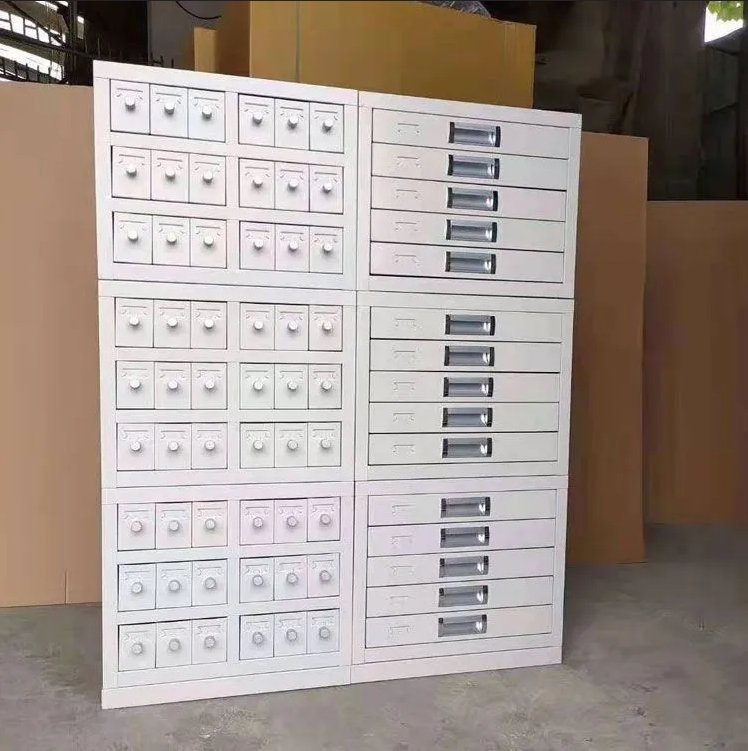 Slide cabinet with labeled drawers organized by workflow status in clinical reference lab