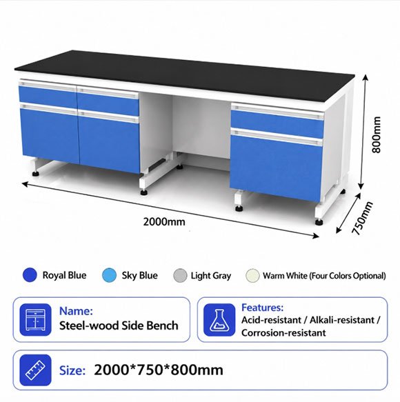 Chemical Resistant Lab Bench — Phenolic Top, Steel Frame | for Corrosive Labs | Wipe Clean