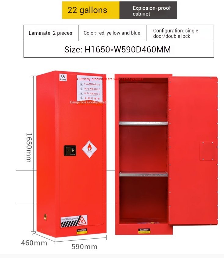 22 gallon flammable storage cabinet with dimensions and three-point lock
